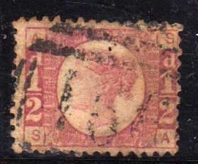 GREAT BRITAIN 1870 1/2d RED PLATE 14 FINE USED. SG 48. CAT 30 POUNDS.