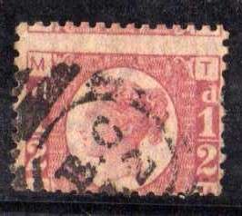 GREAT BRITAIN 1870 1/2d RED PLATE 12 FINE USED. SG 48. CAT 30 POUNDS.