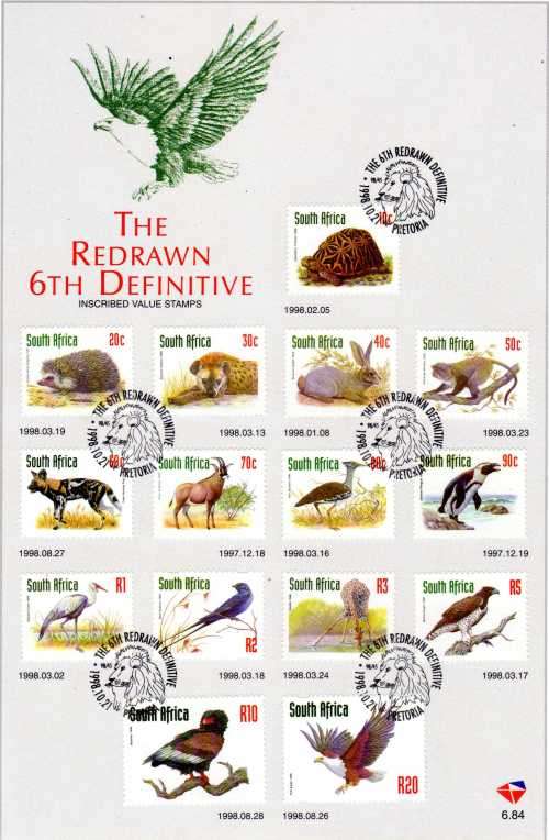 SOUTH AFRICA 1998 REDRAWN 6TH DEFIN FIRST DAY FOLDERS 6.83 & 6.84. CAT R560.