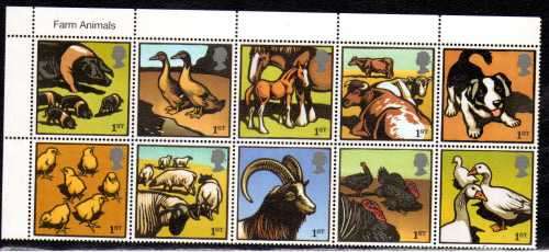 GREAT BRITAIN 2005 FARM ANIMALS BLOCK OF 10 UMM. SG 2502-11. CAT 10 POUNDS.
