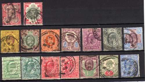 GREAT BRITAIN 1902-10 KE VII DEFIN BASIC SET OF 16 FINE USED. CAT 322 POUNDS.