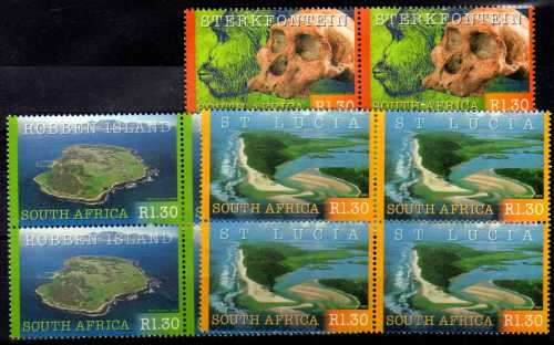 SOUTH AFRICA 2000 `SA WORLD HERITAGE SITES` SET OF 3 IN BLOCKS OF 4 UMM. SACC 1286-8. CAT R180.