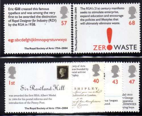 GREAT BRITAIN 2004 "250TH ANNIV ROYAL SOCIETY OF ARTS" SET OF 6 UMM. SG 2473-78. CAT 10,30 POUNDS