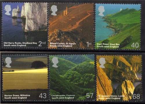 GREAT BRITAIN 2005 "SOUTH WEST ENGLAND JOURNEY" SET OF 6 UMM. SG 2512-17. CAT 10,80 POUNDS