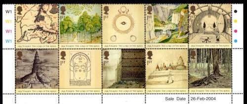 GREAT BRITAIN 2004 "TOLKIEN 50TH ANNIV" BLOCK OF 10 UMM. SG 2429-2438. CAT 10 POUNDS.