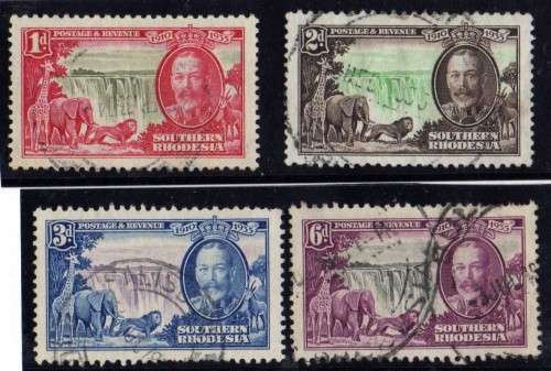 SOUTHERN RHODESIA 1935 SILVER JUBILEE SET OF 4 GOOD USED SOME SHORT PERFS. SG 31-34. CAT 45 POUNDS.