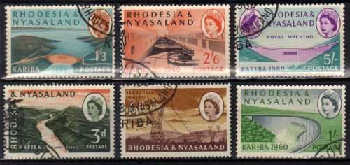 RHODESIA & NYASALAND 1960 KARIBA SET OF 6 V.F.U. SACC 33-38. CAT R419.
