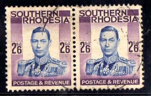 SOUTHERN RHODESIA 1937 DEFINITIVE 2/6d PAIR VFU. SACC 53. CAT R300. (SACC 2015)