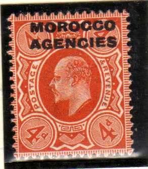 MOROCCO AGENCIES 1907 KEVII O/P 4d ORANGE RED LMM(*). SG 35a . CAT 10 POUNDS.