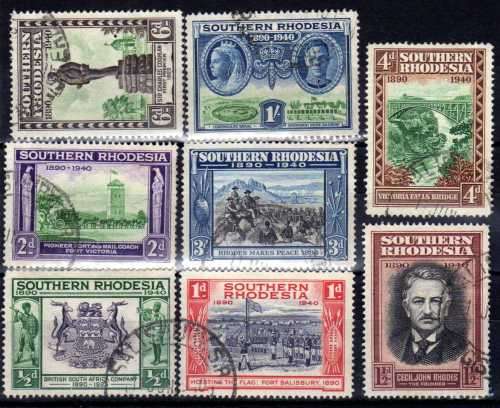 SOUTHERN RHODESIA 1940 BSACOY GOLDEN JUBILEE SET OF 8 V.F.USED. SACC 55-62. CAT R196. (SACC 2015)