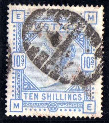 GREAT BRITAIN 1883-84 10/- PALE ULTRAMARINE VERY FINE USED BUT ..... SG 183a. CAT 525 POUNDS.