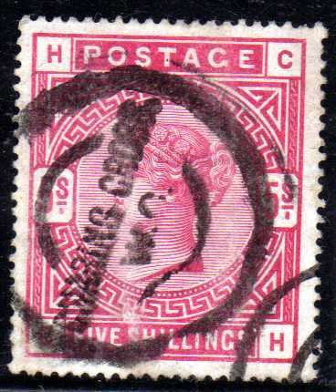 GREAT BRITAIN 1883-84 5/- RED FINE USED BUT ....... SG 180. CAT 250 POUNDS.