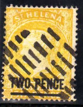 ST HELENA 1884-94 2d YELLOW VFU. SG 39. CAT 8 POUNDS.