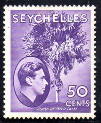 SEYCHELLES 1938 DEFIN 50c REDDISH LILAC CHALKY PAPER LMM. SG 144. CAT 14 POUNDS.