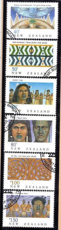 NEW ZEALAND 1990 "N.Z. HERITAGE - THE MAORI" SET OF 6 VFU. SG 1562-1567. CAT 7 POUNDS.