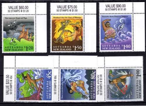 NEW ZEALAND 1994 "MAORI MYTHS" SET OF 6 UMM. SG 1807-12. CAT 6,70 POUNDS.