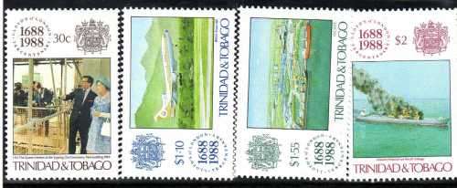 TRINIDAD AND TOBAGO 1988 "300TH ANNIV OF LLOYD'S" SET OF 4 UMM. SG 749-52. CAT 9,50 POUNDS.