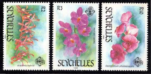 SEYCHELLES 1988 "ORCHIDS" PART SET OF 3 (NO 1R) UMM. SG 714-716. CAT 7,75 POUNDS.