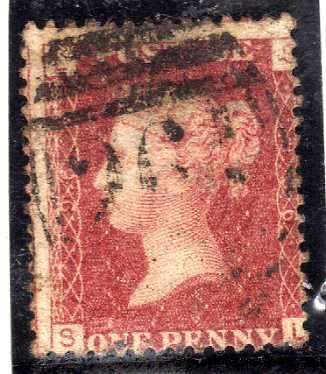 GREAT BRITAIN 1858-79 1d ROSE RED PLATE 196 FINE USED. SG 43. CAT 5,50 POUNDS.