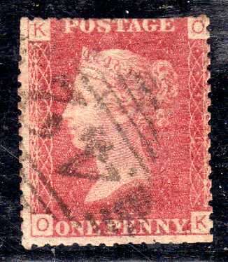 GREAT BRITAIN 1858-79 1d ROSE RED PLATE 136 USED TOP PERFS CUT. SG 43. CAT 22 POUNDS.