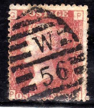 GREAT BRITAIN 1858-79 1d ROSE RED PLATE 196 FINE USED. SG 43. CAT 5,50 POUNDS.