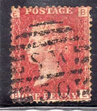 GREAT BRITAIN 1858-79 1d ROSE RED PLATE 202 GOOD USED. SG 43. CAT 9 POUNDS.