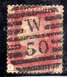 GREAT BRITAIN 1858-79 1d ROSE RED PLATE 142 FINE USED. SG 43. CAT 28 POUNDS.