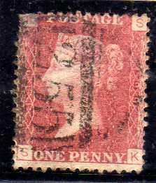 GREAT BRITAIN 1858-79 1d ROSE RED PLATE 199 GOOD USED FAULTS. SG 43. CAT 6,50 POUNDS.