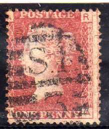 GREAT BRITAIN 1858-79 1d ROSE RED PLATE 208 FINE USED. SG 43. CAT 18 POUNDS.