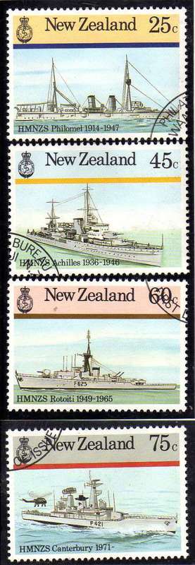 NEW ZEALAND 1985 "NAVAL HISTORY" SET OF 4 V.F. USED. SG 1379-82. CAT 5,80 POUNDS.