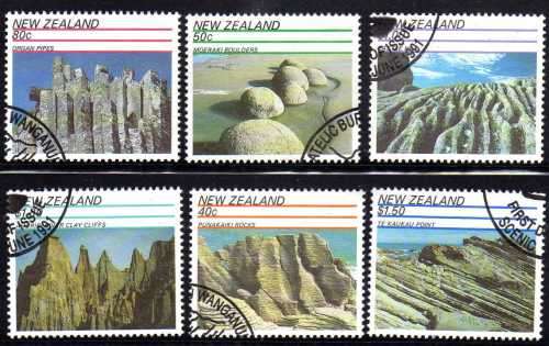 NEW ZEALAND 1991 "SCENIC LANDMARKS" SET OF 6 VFU. SG 1614-19. CAT 6,15 POUNDS.
