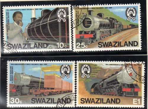 SWAZILAND 1984 "20th ANNIV SWAZILAND RAILWAYS" SET OF 4 VFU. SG 466-469. CAT 3,25 POUNDS.