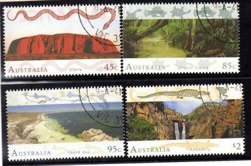 AUSTRALIA 1993 "WORLD HERITAGE SITES" SET OF 4 VFU. SG 1392-95. CAT 7,30 POUNDS.