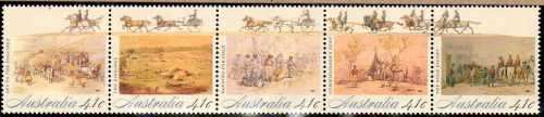 AUSTRALIA 1990 "GOLD FEVER" STRIP OF 5 U.M.M. SG 1254-58. CAT 4,25 POUNDS.