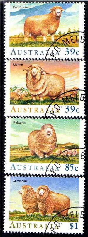 AUSTRALIA 1989 "SHEEP" SET OF 4 VFU. SG 1195-98. CAT 6,50 POUNDS.