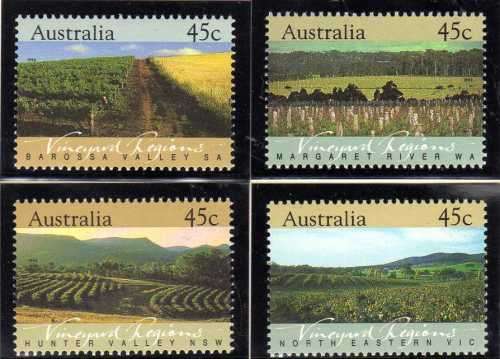 AUSTRALIA 1992 "VINEYARD REGIONS" SET OF 5 UMM. SG 1347-51. CAT 4 POUNDS.