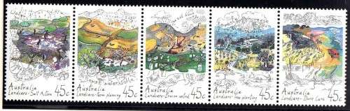 AUSTRALIA 1992 "LAND CONSERVATION" STRIP OF 5 UMM. SG 1353-57. CAT 4,25 GBP.