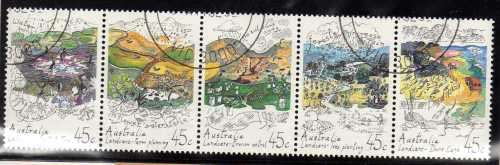 AUSTRALIA 1992 "LAND CONSERVATION" STRIP OF 5 VFU. SG 1353-57. CAT 5,50 GBP.