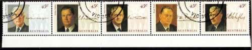 AUSTRALIA 1994 "WARTIME PRIME MINISTERS" STRIP OF 5 VFU. SG 1470-74. CAT 7,50 GBP.