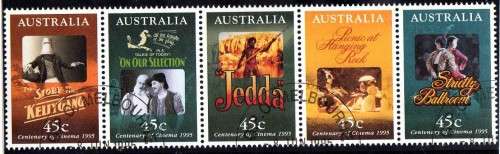 AUSTRALIA 1995 "CINEMA CENTENARY" STRIP OF 5 VFU. SG 1530-34. CAT 7,50 GBP.