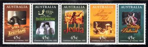 AUSTRALIA 1995 "CINEMA CENTENARY" STRIP OF 5 & SELF ADHESIVE SET OF 5 UMM. SG 1530-39. CAT 11 GBP.