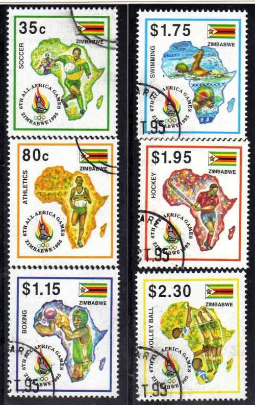 ZIMBABWE 1995 "6TH ALL AFRICA GAMES" SET OF 6 VFU. SG 908-13. CAT 7,25 POUNDS.