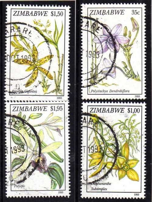 ZIMBABWE 1993 "ORCHIDS" SET OF 4 VFU. SG 860-63. CAT 4,75 POUNDS.
