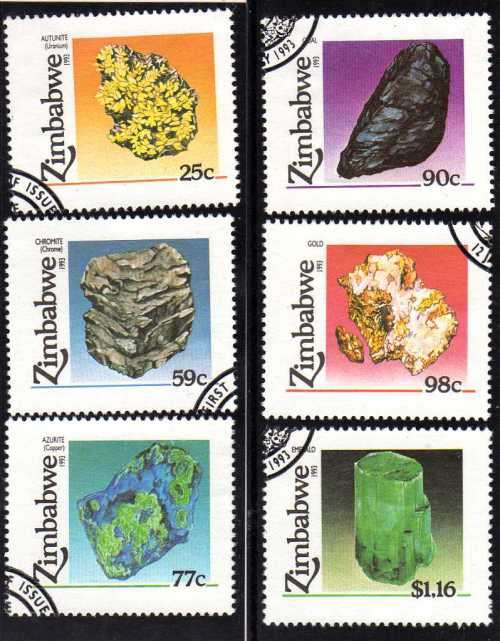 ZIMBABWE 1993 "MINERALS" SET OF 6 VFU. SG 844-49. CAT 6,50 POUNDS.