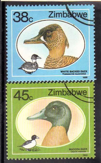 ZIMBABWE 1988 "WILD DUCKS AND GEESE" SET OF 6 VFU. SG 740-5. CAT 6 POUNDS.
