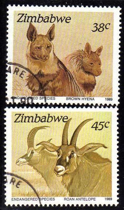 ZIMBABWE 1989 "ENDANGERED SPECIES" SET OF 6 VFU. SG 762-67. CAT 6,50 POUNDS.