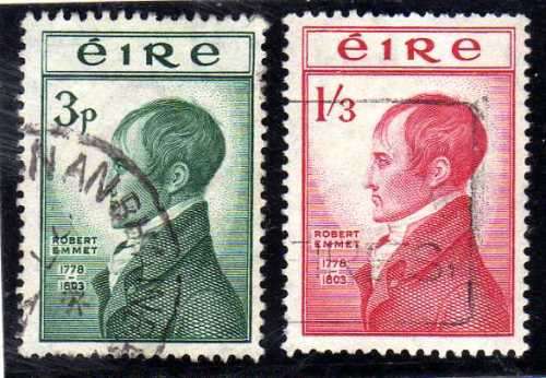 IRELAND 1953 "150TH DEATH ANNIV OF EMMET" SET OF 2 VFU. SG 156-57. CAT 10 POUNDS.
