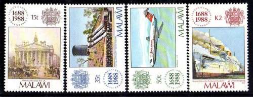 MALAWI 1988 "300th ANNIV LLOYDS" SET OF 4 UMM(**). SG 805-8. CAT 10 POUNDS.