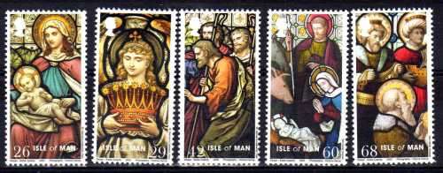 ISLE OF MAN 2005 "CHRISTMAS STAINED GLASS WINDOWS" SET OF 5 UMM. SG 1265-69. CAT 4,55 POUNDS.