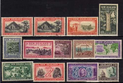 NEW ZEALAND 1940 CENTENIAL SET OF 13 MM EXCEPT 8d VFU. SG 613-625. CAT 57 POUNDS.